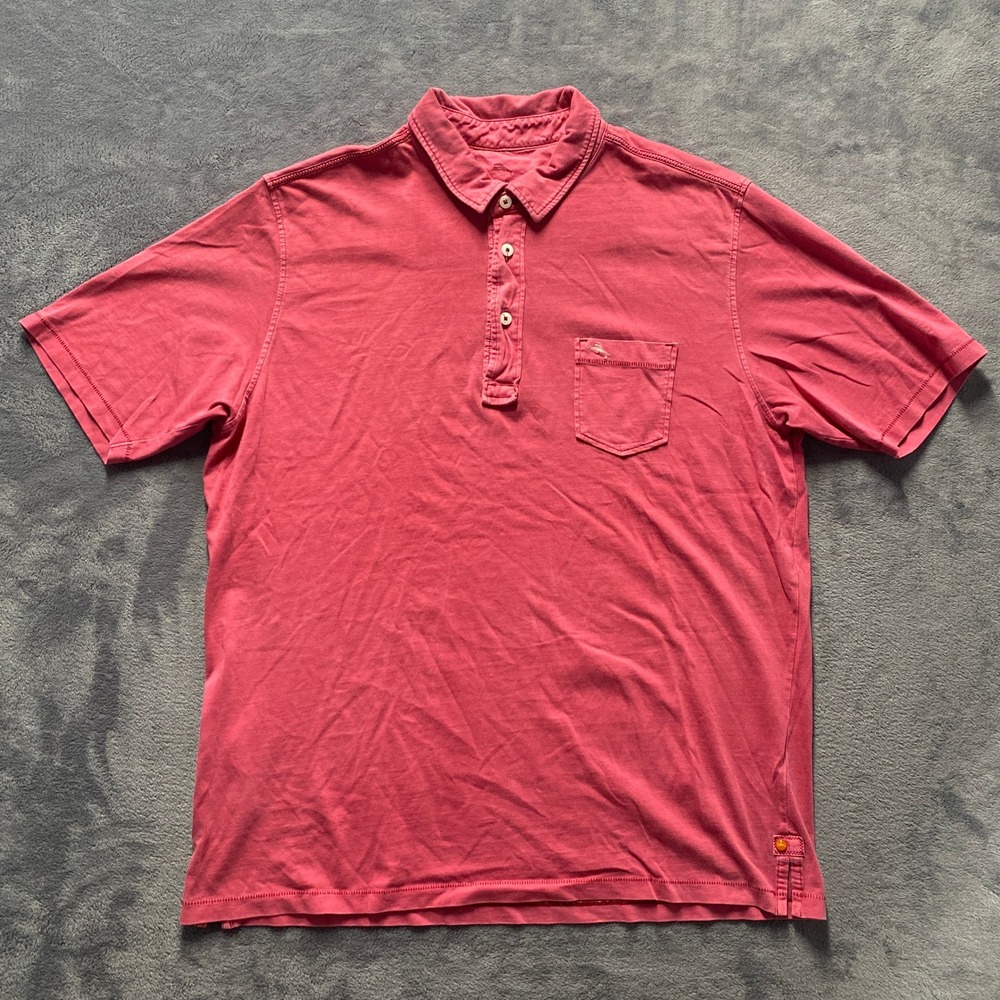 Tommy‎ Bahama Relax Polo Mens Large Coral Pink Pima Cotton Pocket Marlin